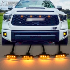 4x For Toyota Tacoma Tundra Front RAPTOR Grille Lights LED Smoked Lens Amber 12V