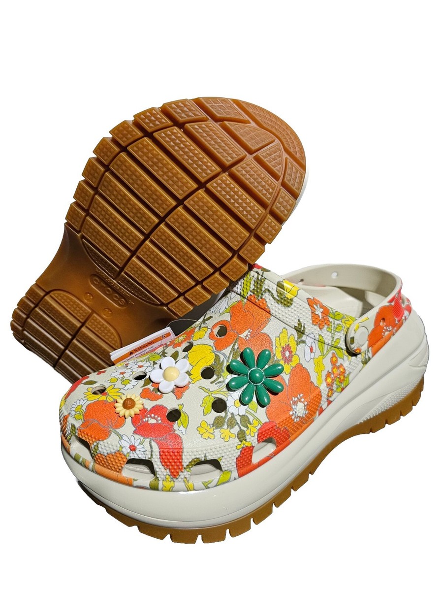 New RARE Crocs CLSS Mega Crush Retro Floral CLOG FLOWER Charm