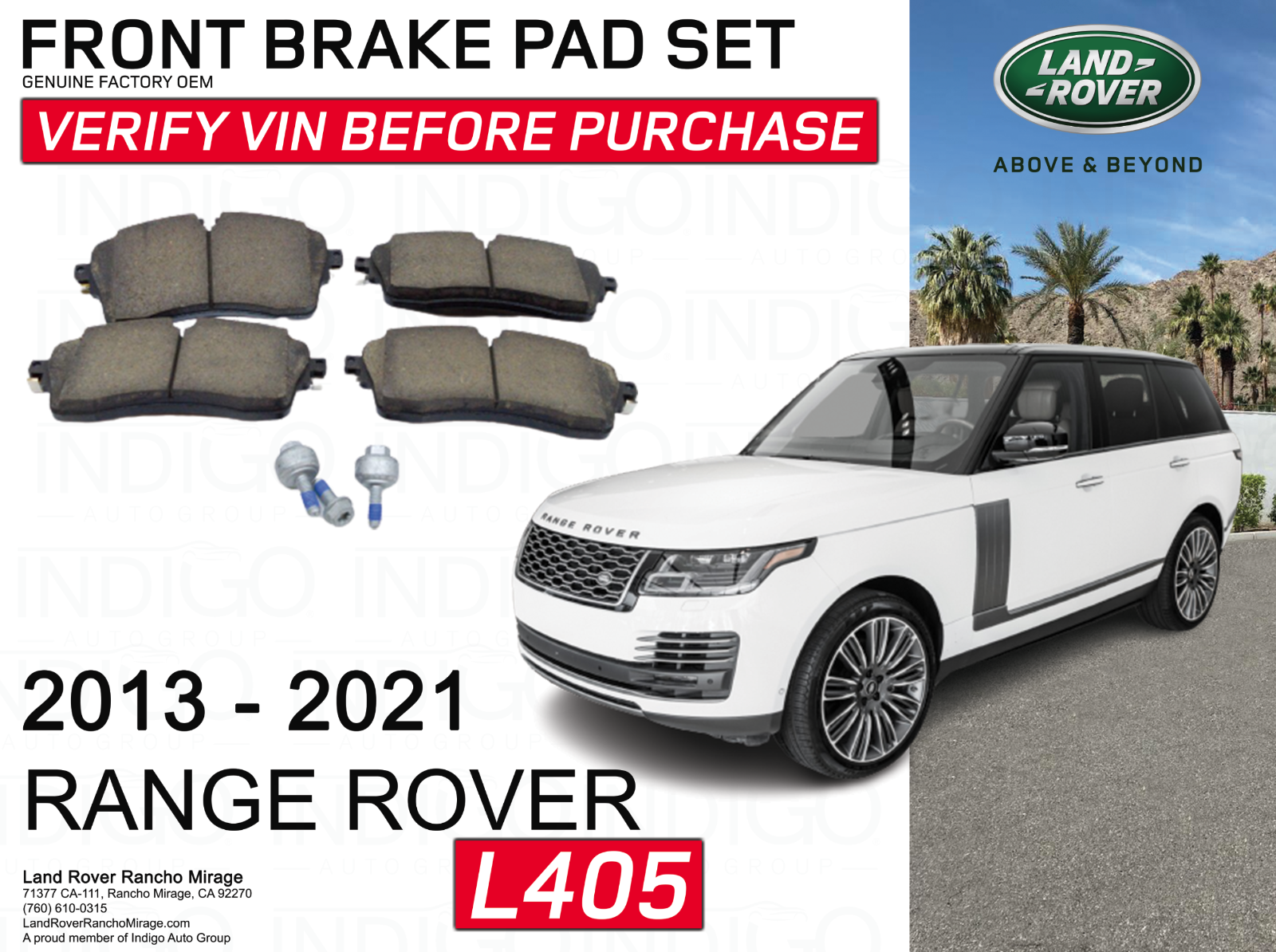 2013-2021 RANGE ROVER L405 Genuine Land-Rover Brake Pads (VERIFY VIN) | eBay