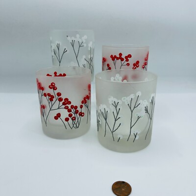 Vintage 4 Dartington Designs Frosted Winter Holiday Low Ball Glasses Birch Trees