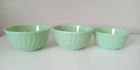 Set of 3 Vintage MCM Fire King Jadeite Swirl Nesting Bowls Anchor Hocking