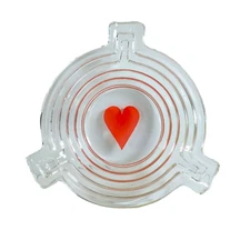 Vintage Ashtray Clear Glass Heart Emblem Jewelry Keepsake Holder Home Accents
