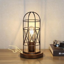 Small Touch Lamp, Industiral Table Lamp with Antique Bronze Cage, 3 Way Dimmable