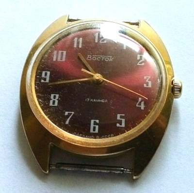 Vintage Watch Wostok East 17 jewels Gold Plated AU10 from 1980s made in USSR