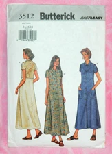 Uncut Butterick Misses 14-18 Fast Easy Front Button Collared Dress Pattern 3512