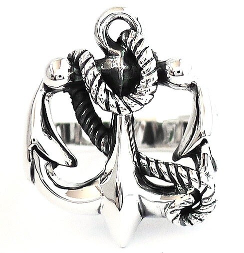 ANCLA Y CUERDA ANILLO DE PLATA DE LEY 925 PARA HOMBRE