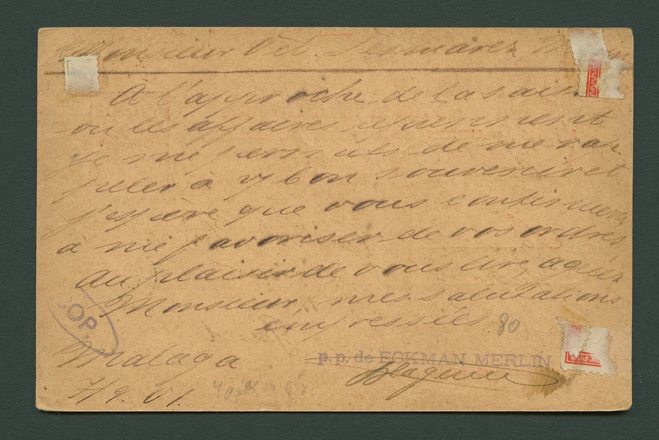 Spanien Espana 1901 Postkarte TARJETA POSTAL 10 Cs Malaga to Belgica Belgien - Bild 2 von 2