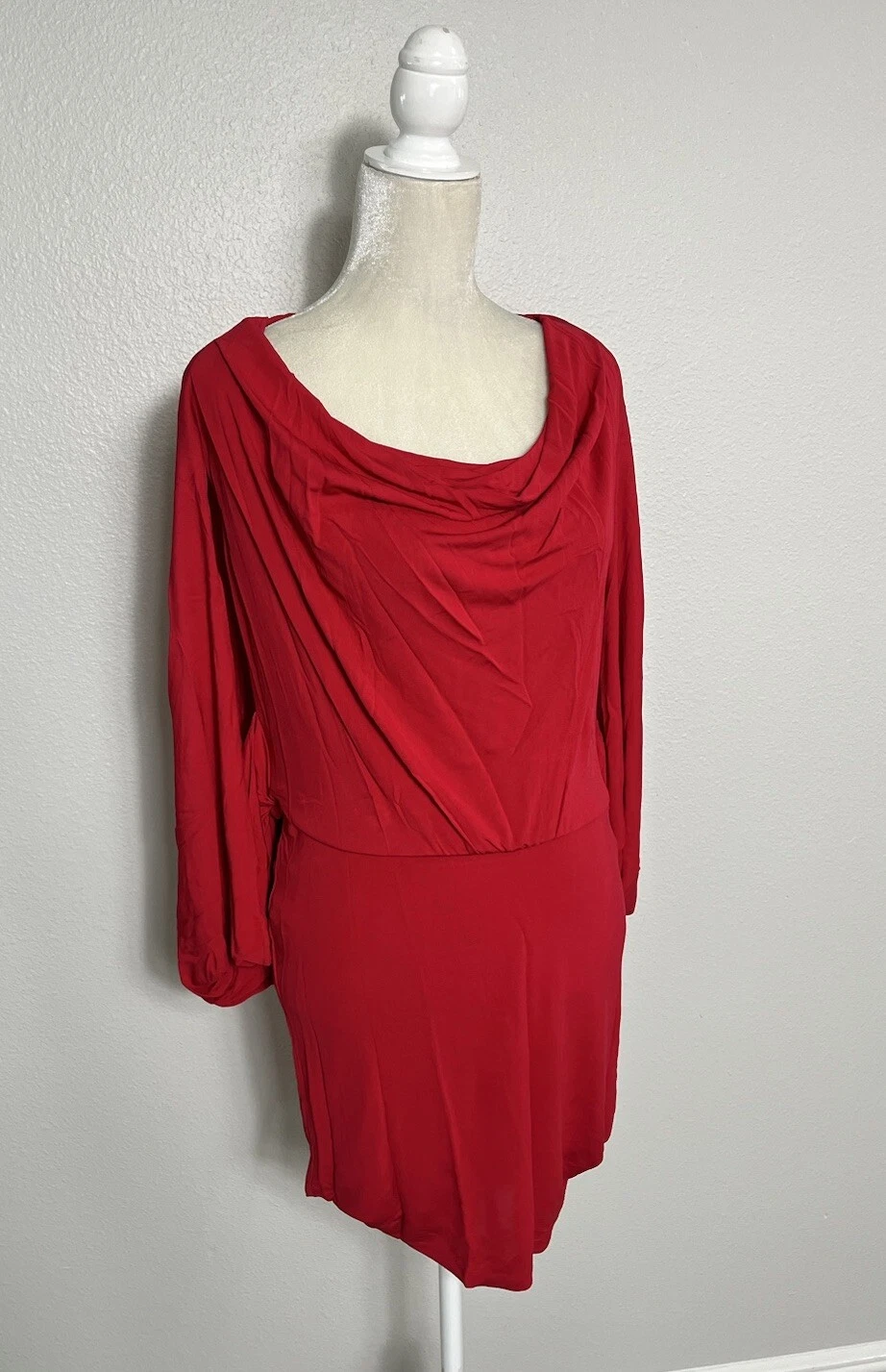 VETEMENTS Mini Abito Haute Hippie Rosso Tuffo Drappeggiato Scollo Cappuccio Mantello Rosso Rayon Nuovo L