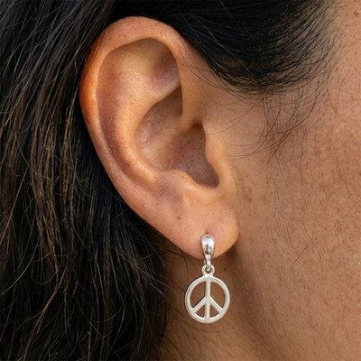 Peace and Love Ohrringe 925 Silber massiv rhodiniert - Flöhe Anhänger