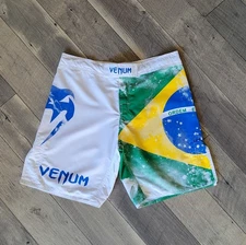 Venum Fight Shorts 38/XXL White Brazilian Flag Stretch Quick Dry MMA BJJ