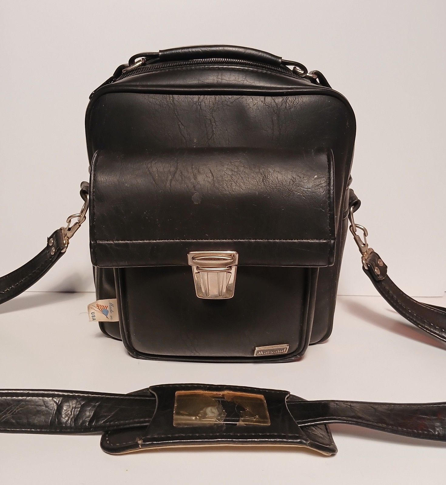 Marsand Leather Camera Bag w/strap- Black Vintage Made in US