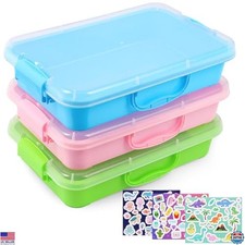 Vibrant 3-Pack Sensory Bin Sand Tray Set with Lid  Stickers - Stackable Storage