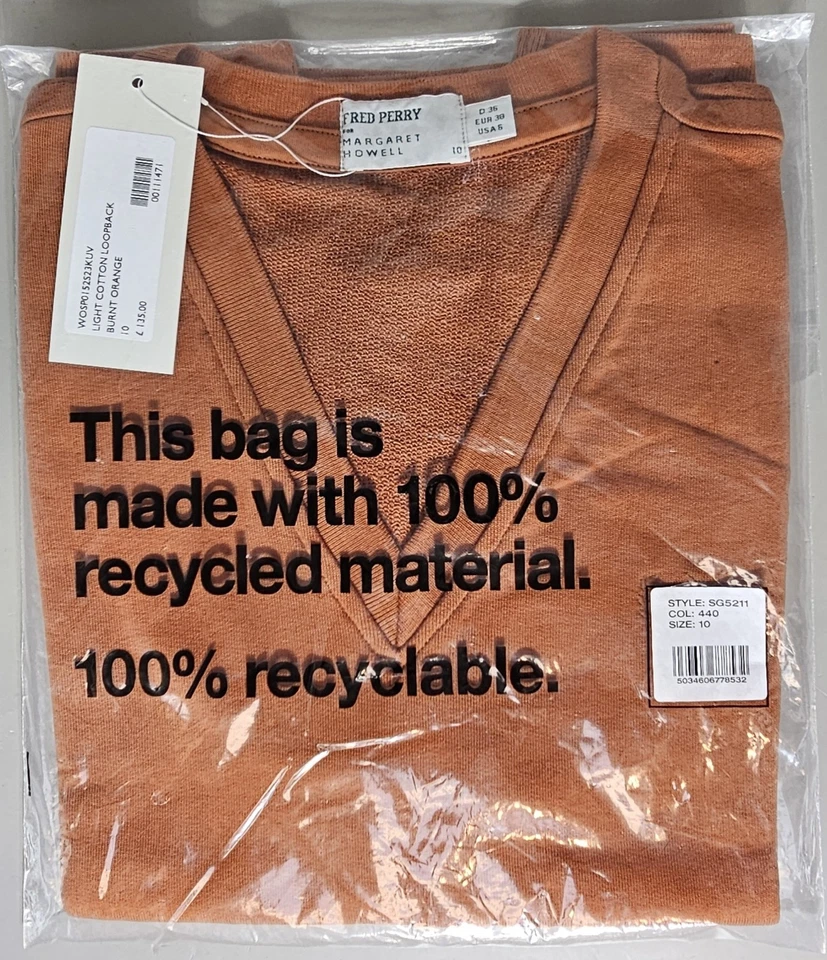 Margaret Howell Fred Perry Light Cotton Loopback - Burnt orange. Tank top V Neck - Image 2 of 4