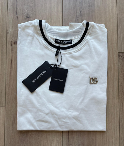 Small Dolce&Gabbana Men`s Metal Logo Basic T-Shirt White Crewneck Cotton