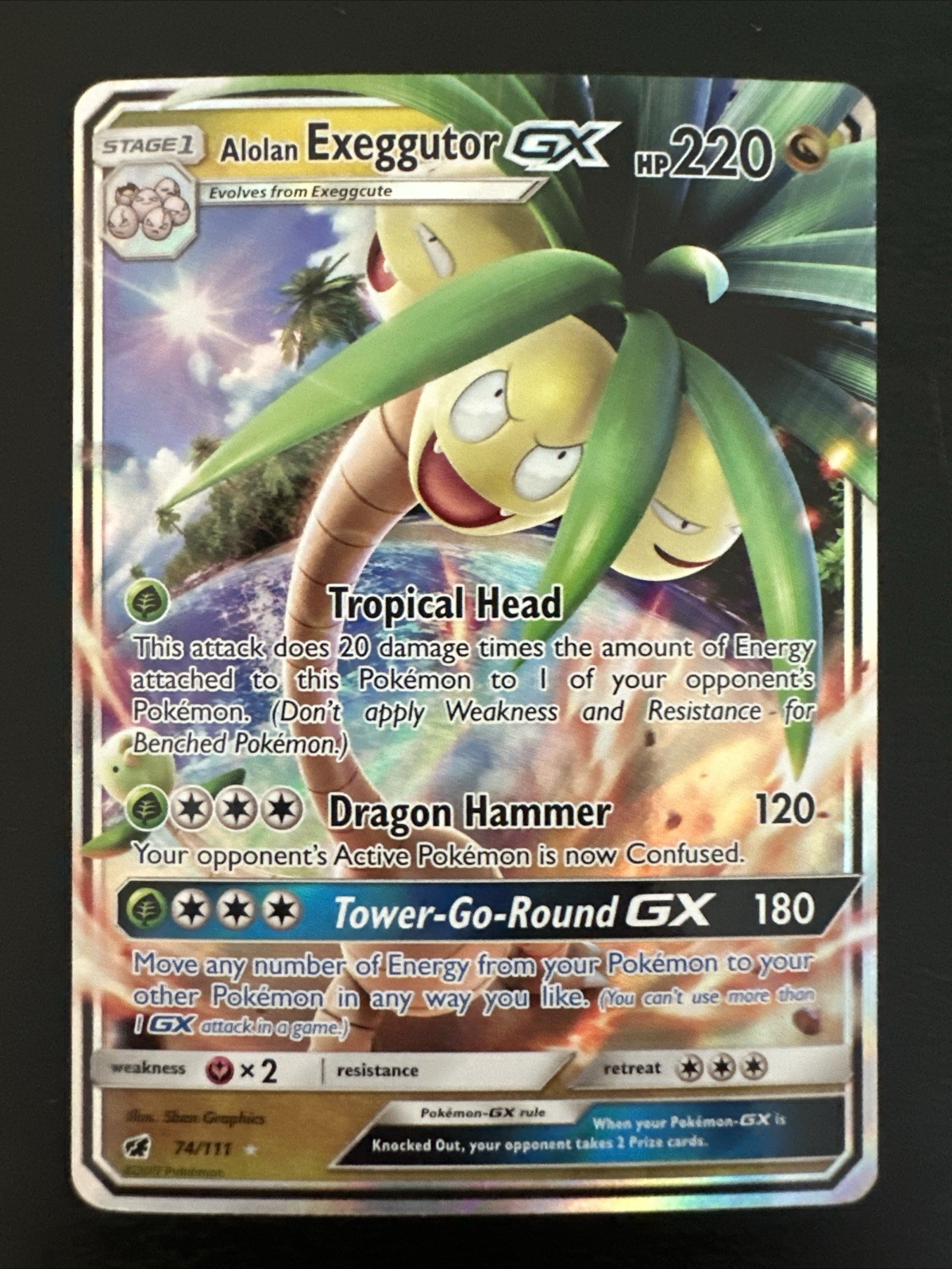 Pokemon Alolan Exeggutor GX 74/111 Sm-Crimson Invasion Holo Card
