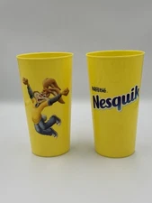 Nesquik Bunny Yellow Plastic Cups Set of 2 VTG Promo Advertising Milkshake Cups
