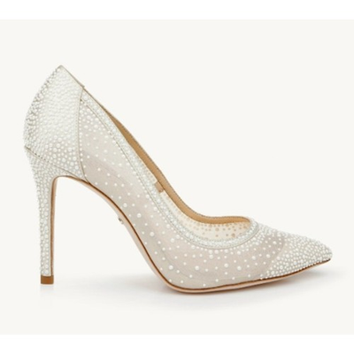 #ad Badgley Mischka Weslee III Princess Pump Sz 9.5 NWOB Pearl Embellishments Bride $198.95