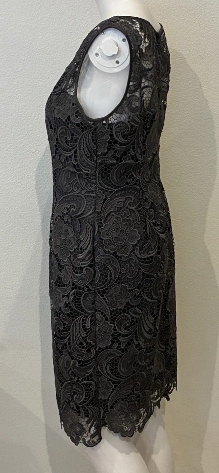 Vestido Formal Funda Encaje Adrianna Papell Talla 10P Gris Forrado Madre de la Novia Foto 4 de 4