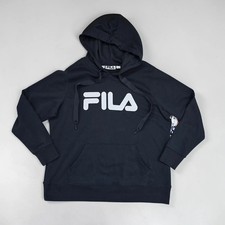 FILA Hoodie Womens 1X Black Curve Pullover Fleece Logo Graphic Sweatshirt