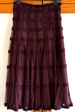 Per Una M&S Women's Deep Plum Mesh Ribbon Applique Boho Midi  Y2K Skirt Size 12L