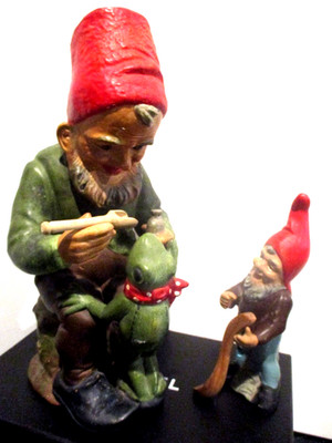 RARE West Germany Heissner Gnome Nursing Frog 14''  PLUS HIS ASSISTANT! 8''