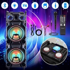 Bluetooth Wooden Speaker Dual 12" Subwoofer Heavy Bass Sound System USB/TF/TWS