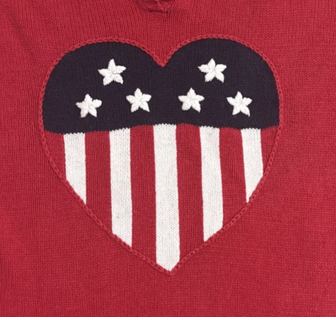 The Quacker Factory 1X American Flag Patriotic Heart Sweater Pullover USA Red - Image 2 of 4