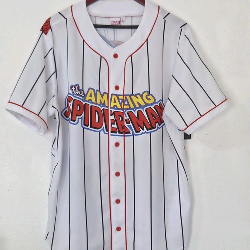Marvel Baseball Jersey Mens Large White Striped The Amazing Spiderman Graphic