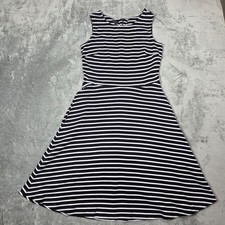 Talbots Dress Small Navy White Stripe Fit Flare Preppy Nautical Casual Pockets