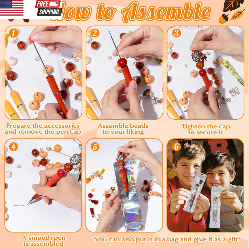 Fall Religious Beadable Pens - 12 Set Autumn DIY Ballpoint Pen Making Kit with B - Image 4 of 4