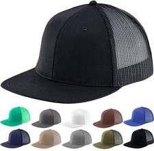 M,L,XL,XXL Flat Bill Mesh Snapback Trucker Hat,Plain Blank Adjustable Solid C...