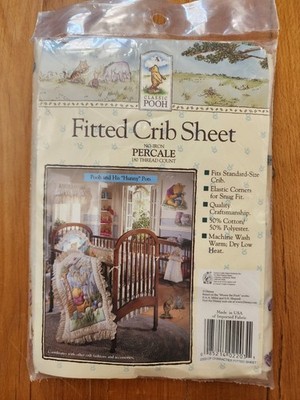 Classic Pooh Percale  Fitted Crib Sheet Pooh & His Hunny Pots Cream colored New