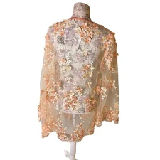 COQUETTE Peach Lace Floral 3D Applique Sheer Duster Kimono Open Front XL