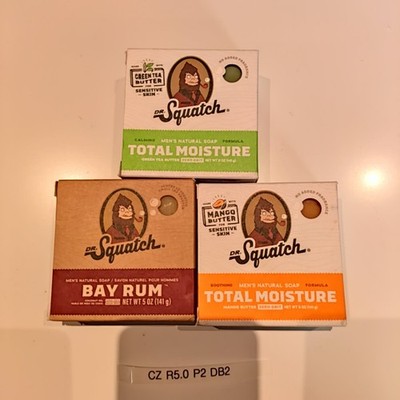 3x Dr. Squatch Seife 1x Bay Rum 1x Total Moisture GreenTea 1x Mango Butter
