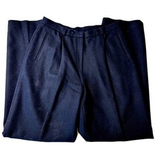 Vintage 80s Ralph Lauren Navy Blue Wool Pleated Lined High Waist Trousers Sz 12