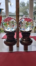 Pair of Vintage Newel Post Finial Solid Crystal
