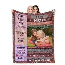 Custom Photo Blanket for Mom from Daughter Son I Love You Mom Mother's Day Gift