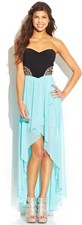 Blondie Nites Strapless Colorblock Sweetheart High Low Formal Dress 7 Bling Retr