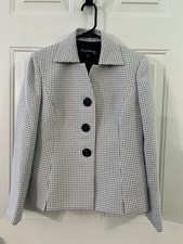 Evan Picone Suit Jacket Blazer 4P 4 Petite White Black Checked Lined Sharp EUC