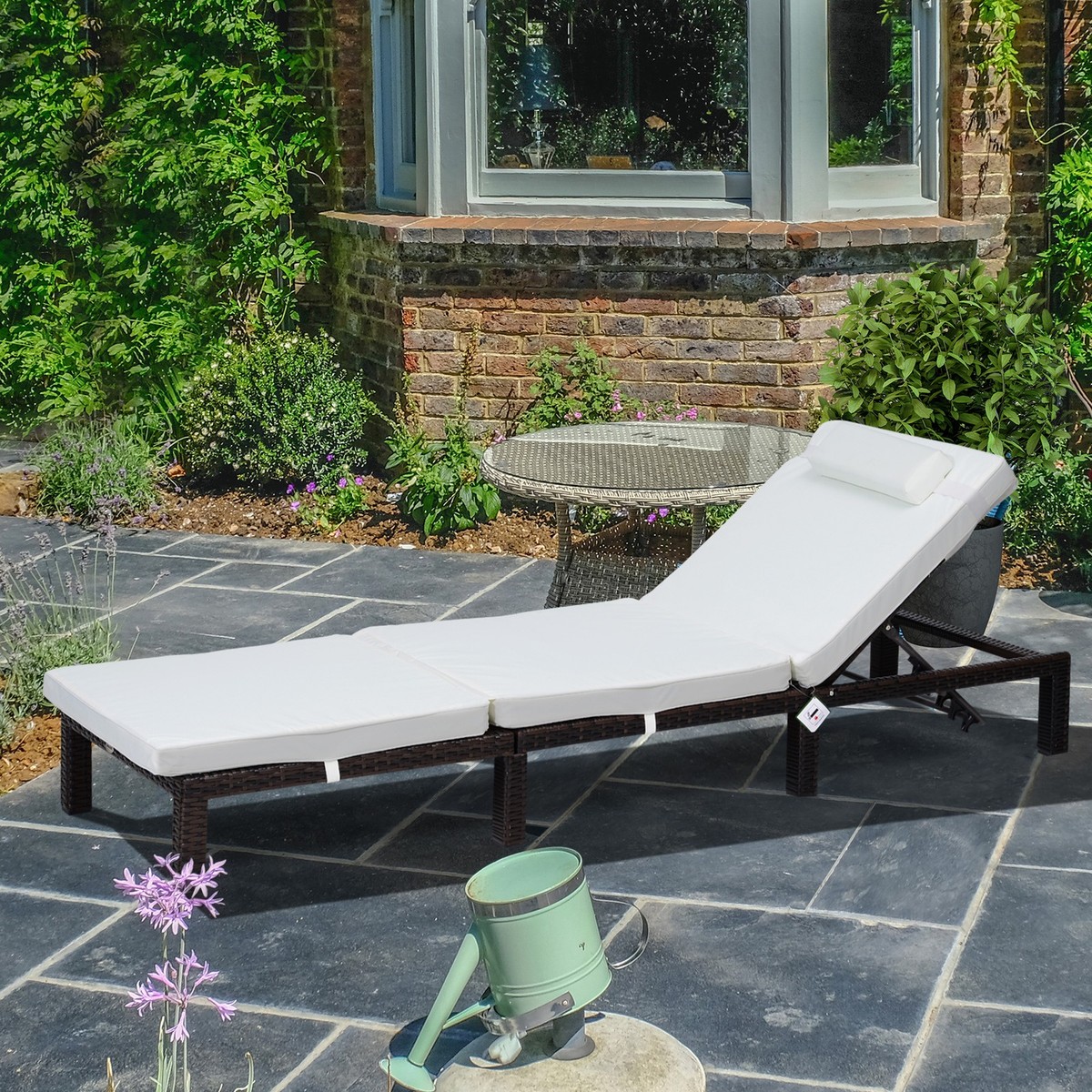 Sun Lounger Rattan Reclining Sun Bed Garden Furniture Recliner