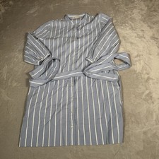 Everlane Shirt Dress Womens 12 Blue Pinstripe Stretch Tie Waist Relaxed Casual