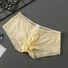 2Pc Men's Panties Ice Silk Men Underwear Men's Shorts with Lace Low-Rise U Pouch