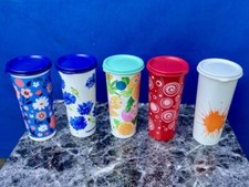 Tupperware Set of 4 Straight Sided Tumblers Different Designs and Colors New