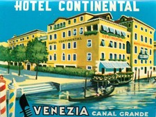Hotel Continental ~VENEZIA - ITALY~ Fabulous / Artistic Old Luggage Label, 1950