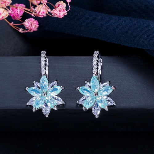 Elegant Flower Milti Color Stud Earrings Women Fashion Cubic Zirconia Jewelry - Picture 11 of 19