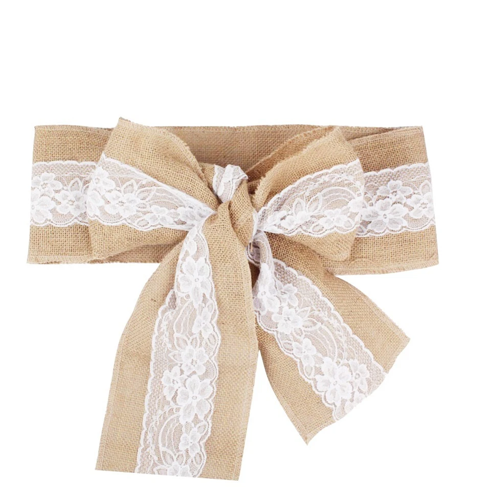 1-100PCS Toile de Jute Housse Chaise Écharpe Nœud Mariage Anniversaire Fête Déco - Photo 2/4