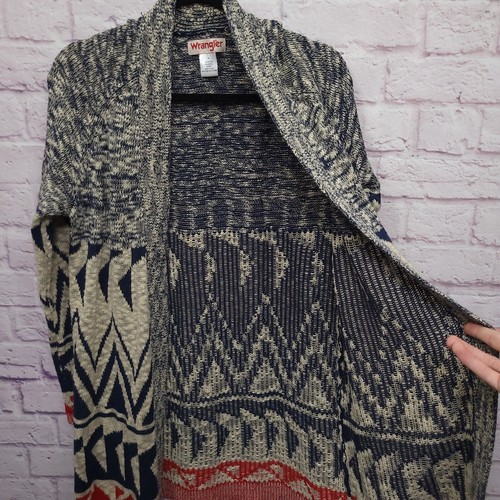 Wrangler Aztec Pattern Geometric Cardigan Womens Med Open Front Tunic Lagenlook - Picture 4 of 7