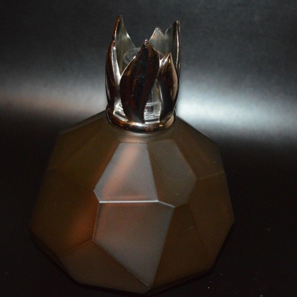 LAMPE BERGER GEODESIC SHAPE FROSTED BROWN AMBER GLASS BURNER WICK