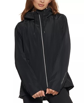 NEW CALVIN KLEIN HOODED BLACK ANORAK COAT JACKET SIZE L $129