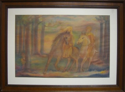 Katharina 1986 Mystic Painting Fairytale Dwarf IN The Forest With Horses